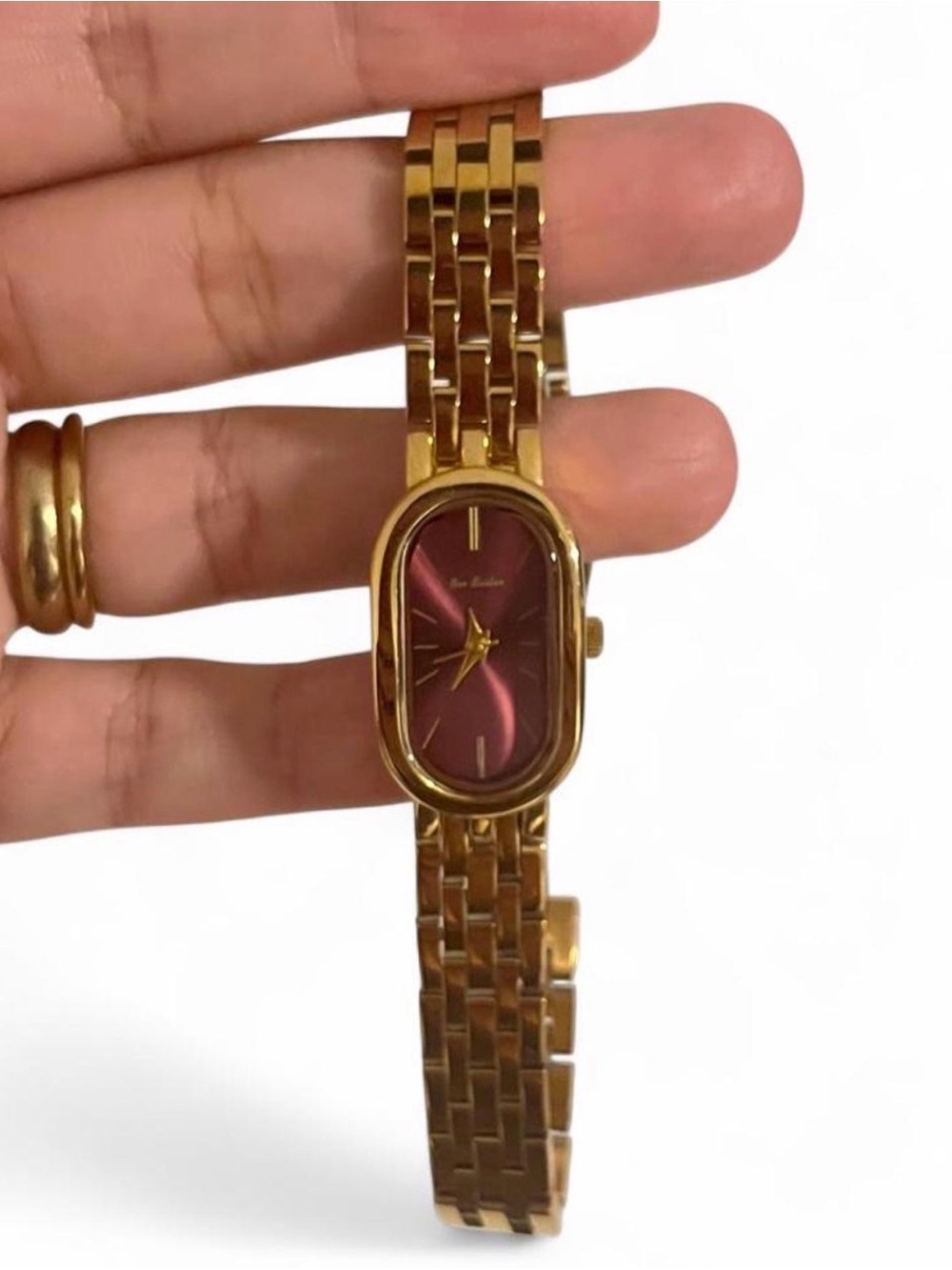Gold-Tone Women's Bracelet Watch with Burgundy Dial